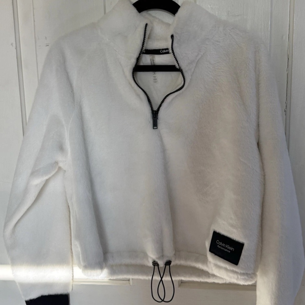 Calvin Klein White Teddy Jacket with Mock Neck